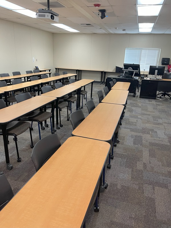 desks in a classroom